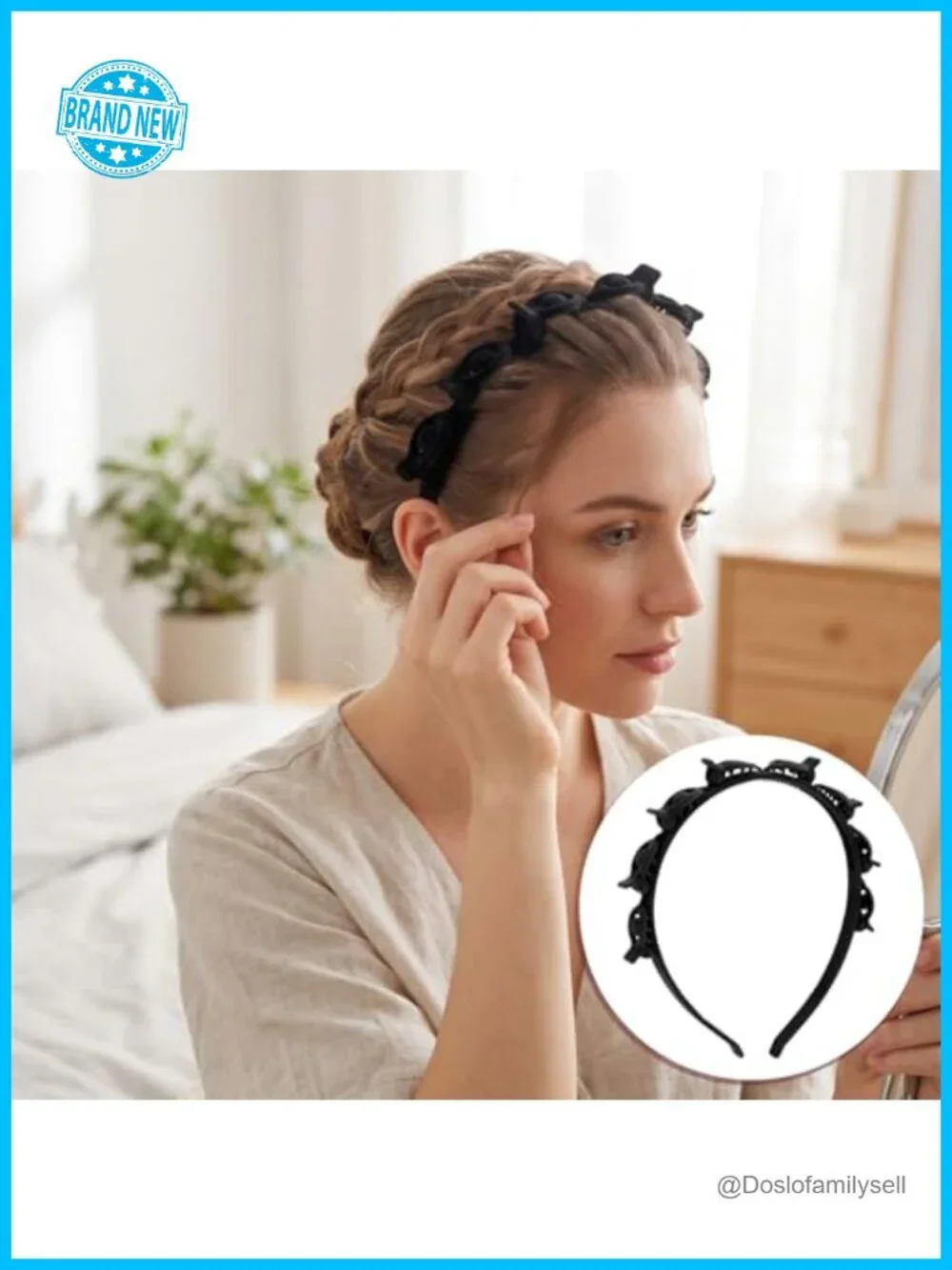 2 Pack Double Layer Clip Headbands, Non-Slip Braided Bangs Headband with Clips,